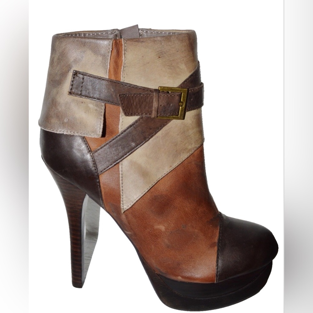 TWO LIPS PULSE NEW $135 SZ 7.5 M BROWN LEATHER PLATFORM 5" HEEL BOOTS BOOTIES